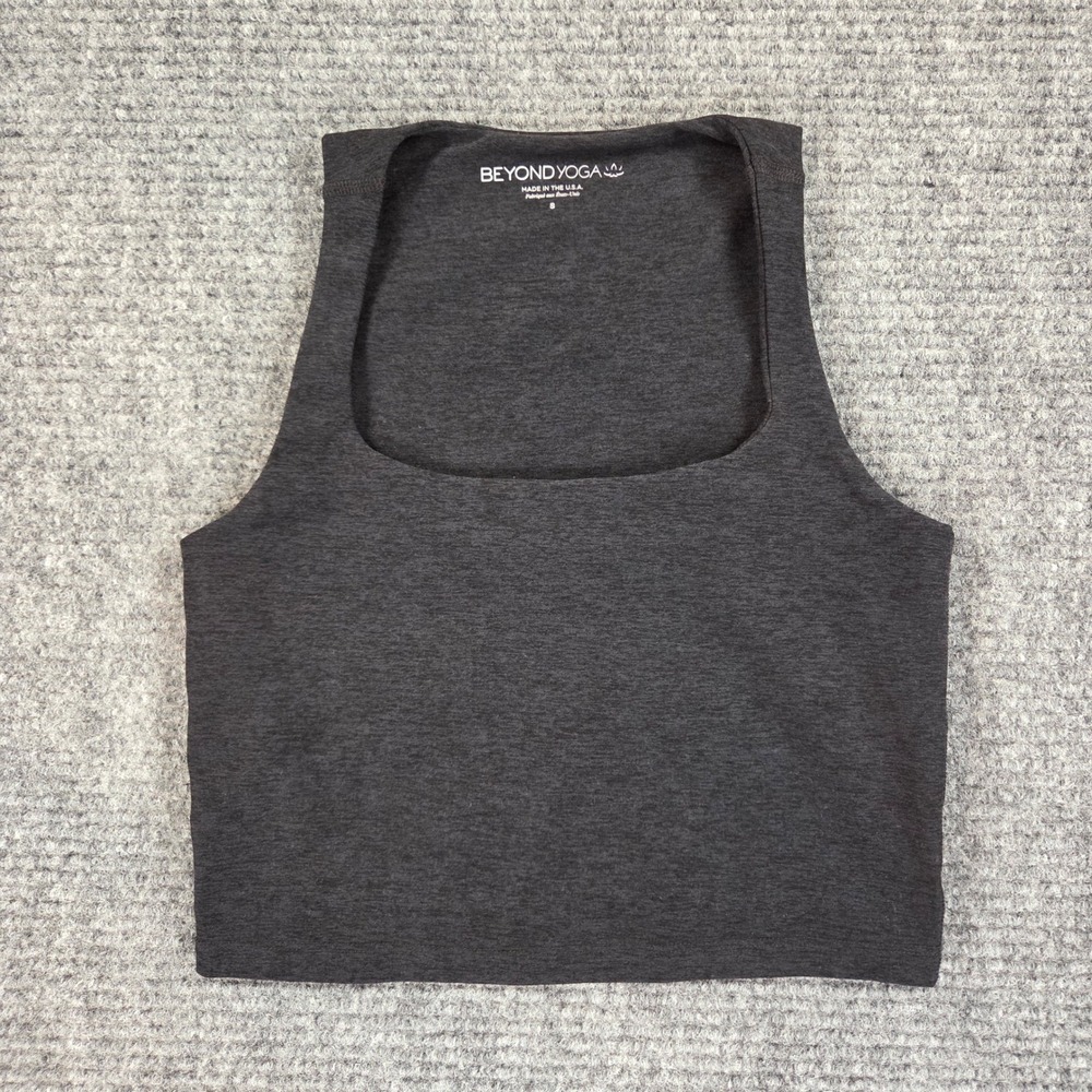 Beyond Yoga Spacedye Focus Cropped Tank Top Charcoal Grey Square Neck Small